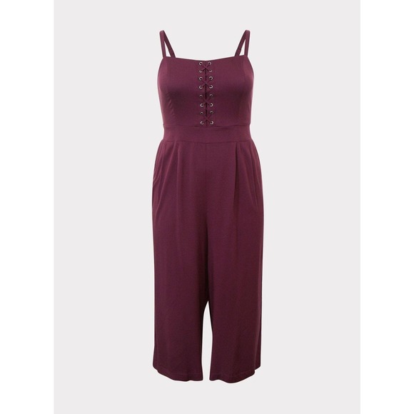 NWT Torrid Challis Lace Up Culotte Jumpsuit Burgundy Winetasting Plus Size 3 3X - Picture 16 of 16